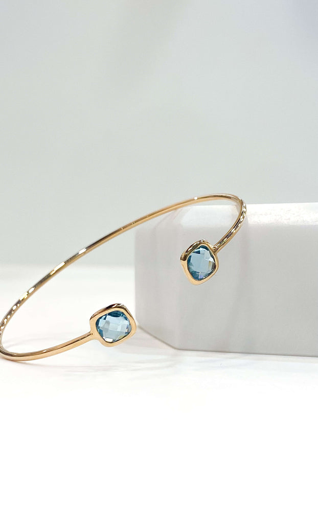 Bracelet Femme - Bijoux Femme - Jonc Pablo - Jonc Pierre Bleu - Bracelet avec Pierre - Bijoux Créateur - Bijoux Femme Plaqué Or 
