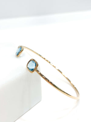 Bobart Bijoux - Bijoux Créateur - Jonc Femme - Bracelet Femme - Bracelet Pierre Bleu - Bracelet Plaqué Or - Bijoux Plaqué Or - Bijoux Fantaisie 