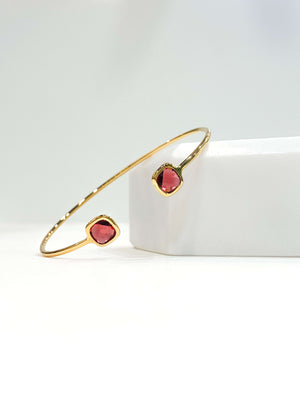 Bracelet Femme - Jonc Femme - Bijoux Créateur - Bijoux Fantaisie - Jonc Femme - Bracelet Femme - Jonc Pierre Rouge - Jonc Rouge - Bracelet Rouge - Plaqué Or