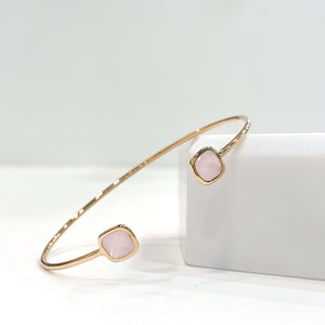 Jonc Femme - Bracelet Femme - Bijoux Femme - Bracelet Rose - Bracelet Rose Pale - Bijoux Créateur - Bijoux Pierre Rose - Bijoux Pierre - Bracelet Plaqué Or