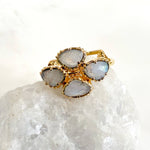 Bague réglable Trèfle - Labradorite blanche - Large