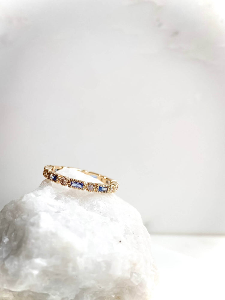 bague anneau plaqué or bleu 