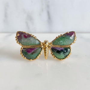 Bague Papillon au fil de Lo rubis zoisite plaqué or bijoux createur pierre semi precieuse bague reglable