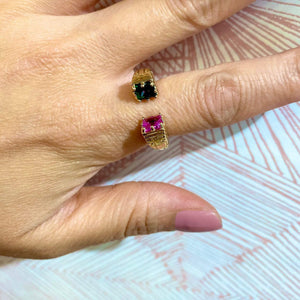 Bague anneau large ouverte pierre verte et rose en plaqué or bobart bijoux  