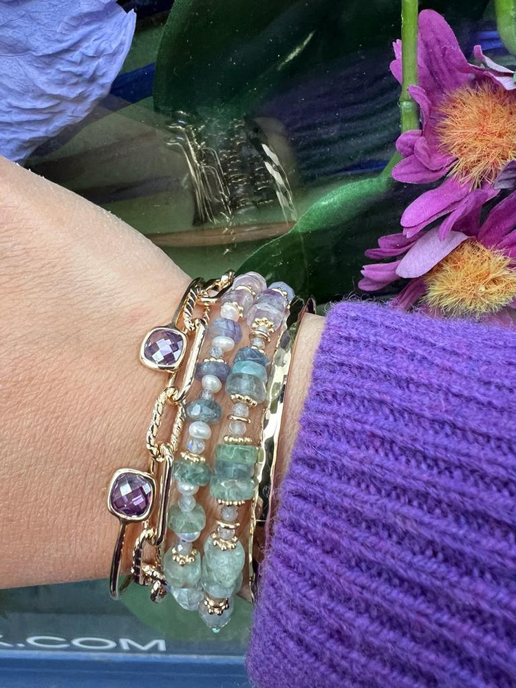 Bracelet Maora- Amétrine, Fluorite et, Nacre, pierres semi précieuses, bijoux créateurs