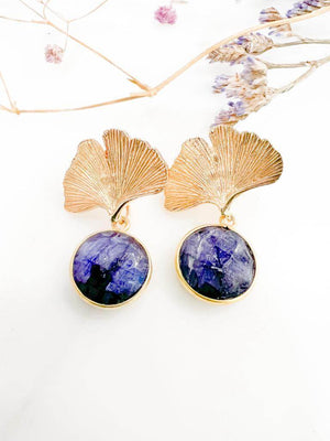 Boucle d'oreilles Ginkgo plaqué or et Lapis lazuli -  BOBART BIJOUX