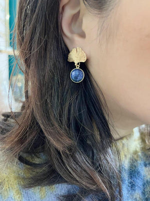 Boucle d'oreilles Ginkgo Bleu plaqué or BOBART BIJOUX