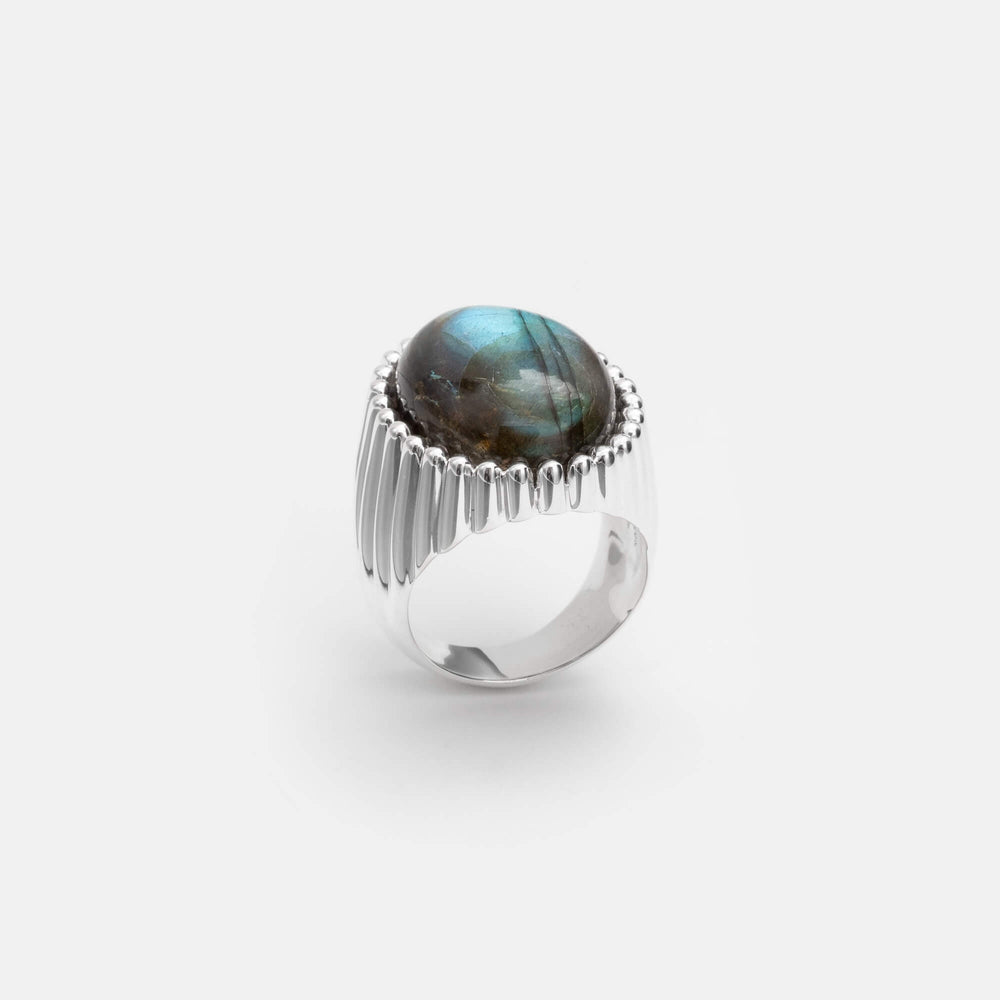 Bague large argent cabochon labradorite - Canyon bijoux argent