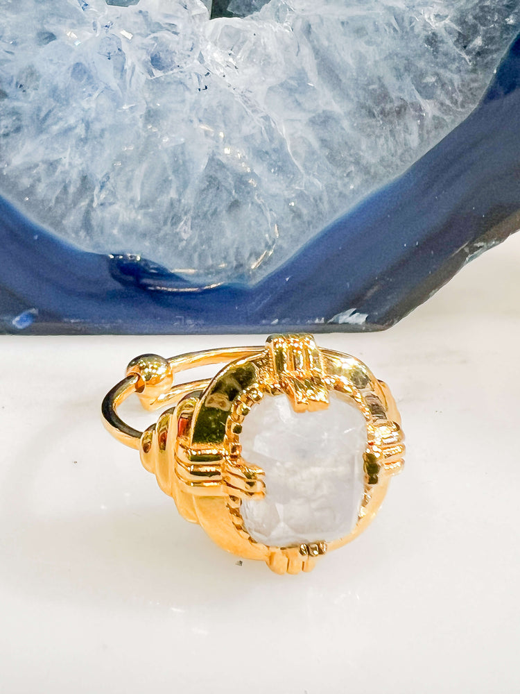 Bague art déco labradorite blanche