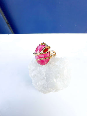 bague plaque or ajustable pierres naturelles pierres fines cornaline quartz fraise, bague createur bague haute fantaisie bague creation francaise cadeau idee bijoux