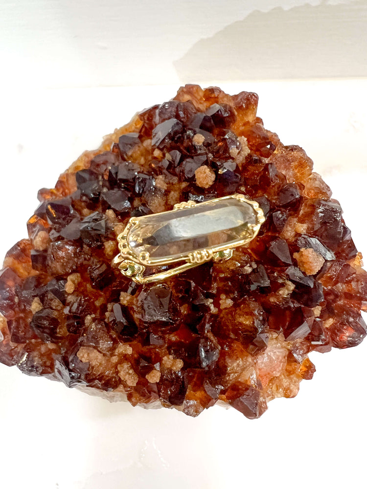 Bague rectangle réglable - quartz fumé