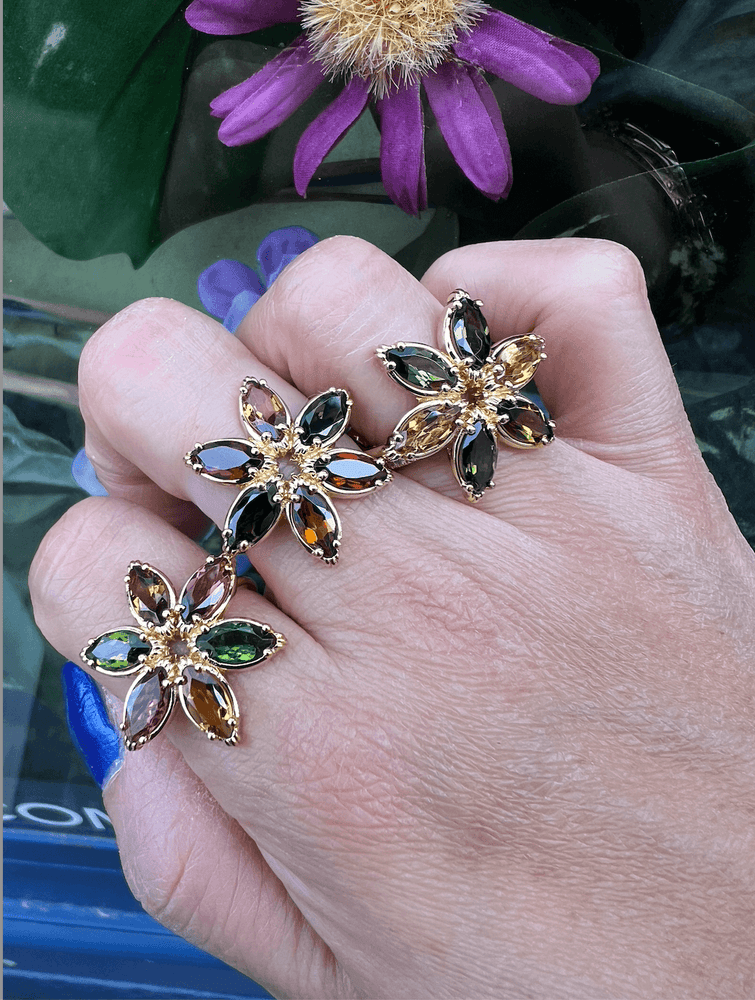 Bague Fleur tourmaline - Au fil de o - Bague ajustable plaqué or bijoux créateur