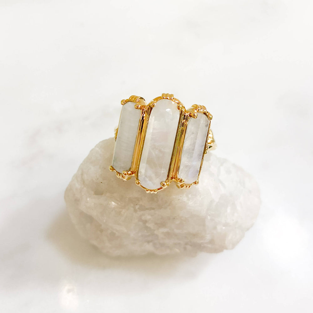 Bague ELA - labradorite blanche  plaque or