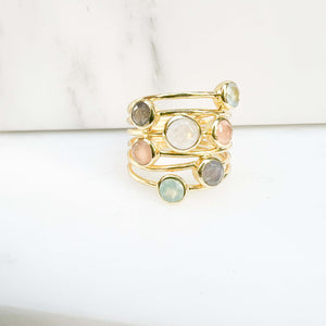 BAGUE MULTI PIERRE LABRADORITE AQUA CALCEDOINE PIERRE DE LUNE AZUNI
