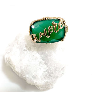 bague plaque or onyx verte amore bijou createur bague reglable - bague originale- bague exprimant l'amour- bague pierre semie precieuse- au fil de lo-boutique bijoux- createur français-
