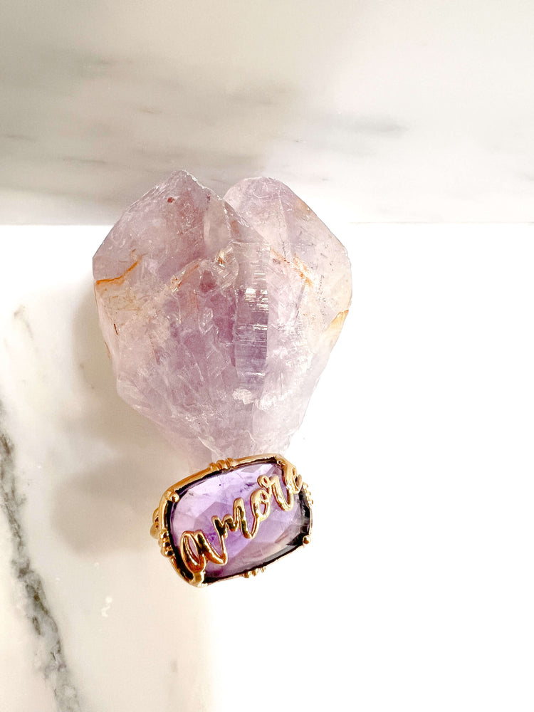 bague ajustable amethyste amore plaque or bijou createur au fil de lo bague originale pierre semie preieuse bijou de qualite bague de qualite
