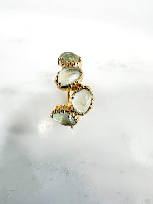 bague pierre verte d'eau prehnite plaque or bague createur reglable bijou femme plaque or bijou de qualite bijou original