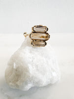bague au fil de lo pierres semie precieuses quartz fumé bague audacieuse bague original bague femme bague ajustable bague reglable plaque or bijou createur
