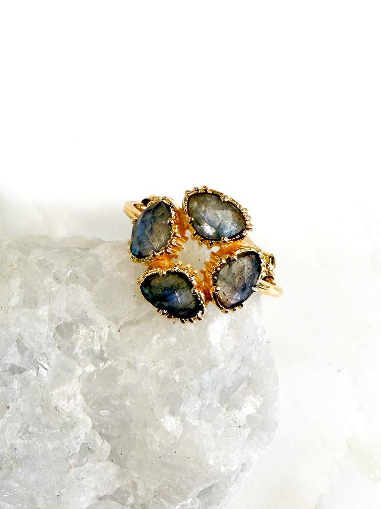 Bague réglable Trèfle - Labradorite