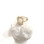 Bague pierre rectangle rutile dorée- plaqué or ajustable