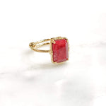 Bague pierre rectangle racine de rubis plaqué or ajustable