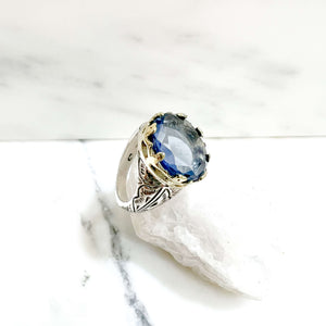 bague topaze bleu aigle dorées et argent 925 bague originale bague canyon