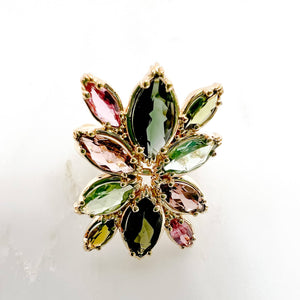 grande bague fleur lotus petales tourmalines plaque or au fil de lo