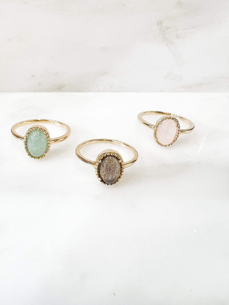 bagues pierres semies precieuses pierre colorees plaque or acenturine labradorite quartz rose bijou classique