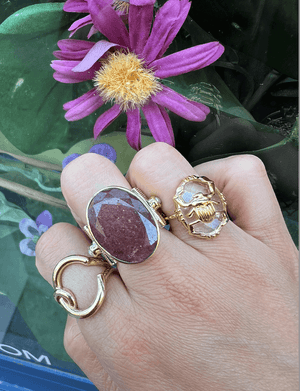 Bague CANYON ethnique argent et quartz fraise pierre naturelle