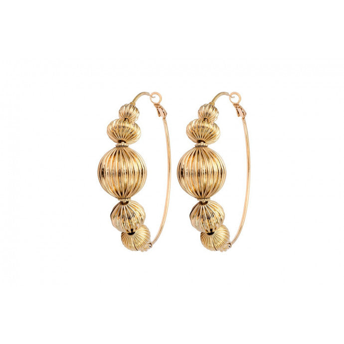 Boucles d'oreilles créoles perles godron - Bijoux Satellite Paris - créoles 6,5 cm femme