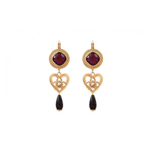 Boucles d'oreilles dormeuses bois cristaux Prestige -bois rouge -Bijoux satellite