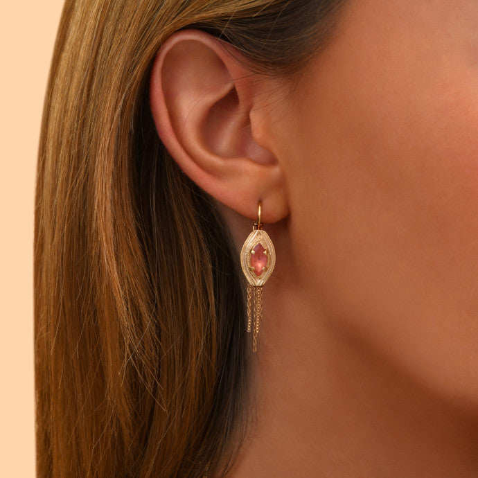 boucles-d-oreilles-dormeuses-festives-cristal-rose - Bijoux Sateliite paris - Boucles pendantes