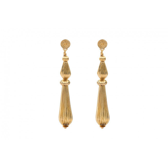 Boucles d'oreilles percées longues perles godron - Doré - Satellite Bijoux Paris