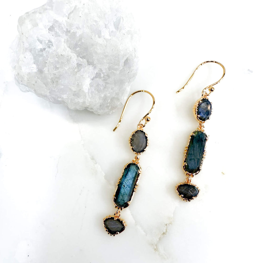 Boucles d'oreilles pendantes- Labradorite