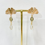 Boucle d'oreilles pendantes Ginkgo - Pierre de lune et quartz fumé