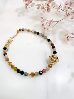 bracelet tourmalines multicouleur plaque or bijou createur pierres semi precieuses