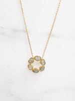 collier cercle rond entourée de pierres semies precieuses labradorite plaque or bijou createur bijoux français
