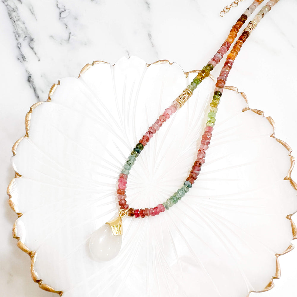 Collier Multi Tourmalines naturelles avec pendentif pierre de Lune - Sienna