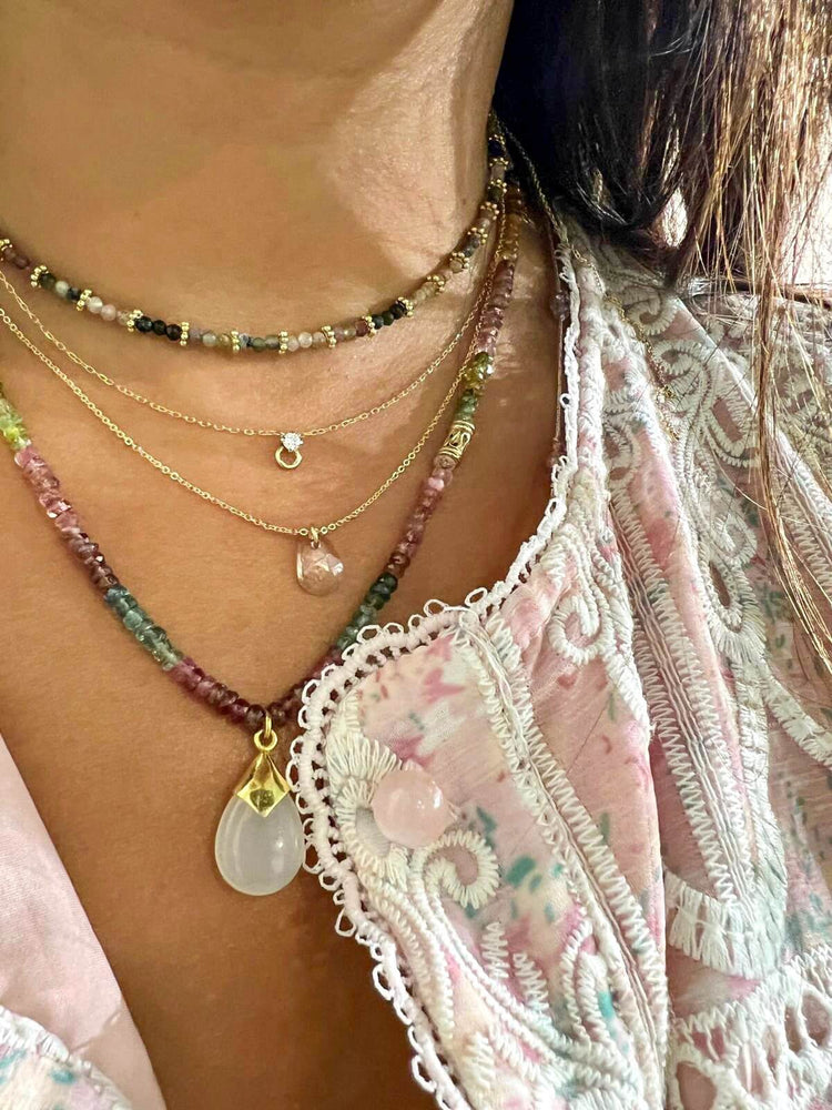 collier tourmalines multicouleurs et pendentif  pierre de lune bijou createur 