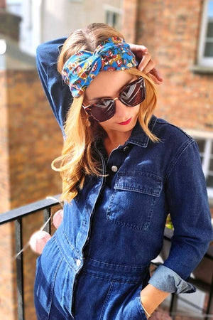 Headband bleu fleuri - Laure derrey