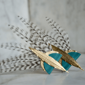 Boucles d'oreilles plume - turquoise - Lyre - Lady AMHERST