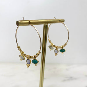Boucles d’oreilles créoles fines pierres et perles 