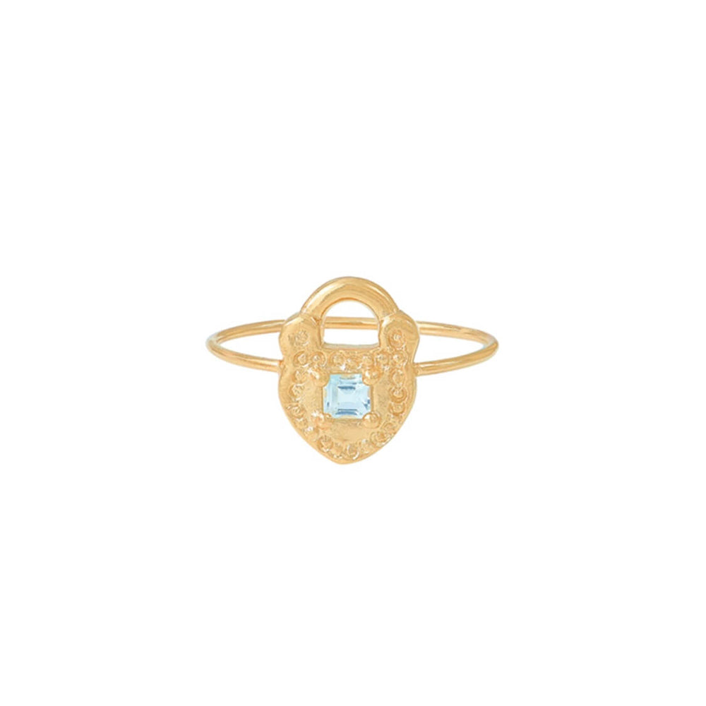 Bague cadenas topaze bleu plaque or
