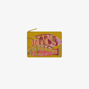 Pochette brodée - Tango - Jaune - Inoui Editions - motifs et imprimés poisson