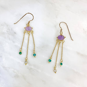 boucles d'oreilles pendantes améthyste onyx vert pierre de lune