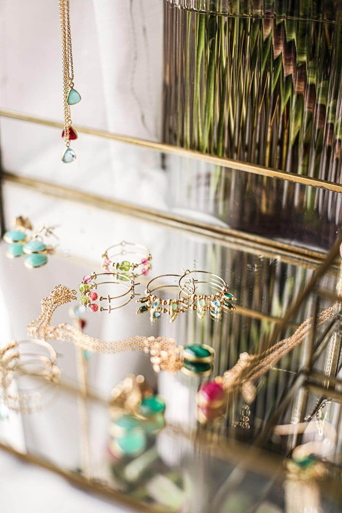 Créoles plaqué or pierres semi précieuses tourmaline - bijoux createurs