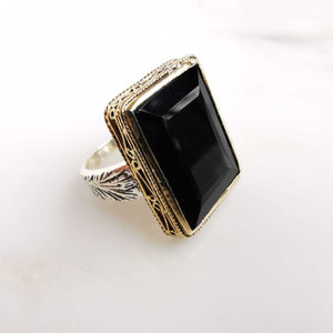 Bague Olyte CANYON - pierre rectangle onyx noire`