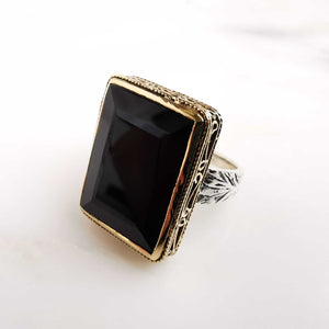 Bague Olyte CANYON - pierre rectangle onyx noire