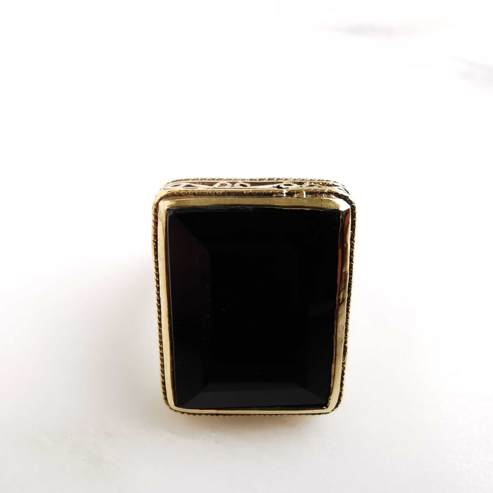 Bague Olyte CANYON - pierre rectangle onyx noire