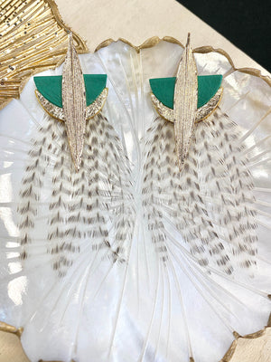 Boucles d'oreilles plume et cuir Lyre vert - LADY AMHERST